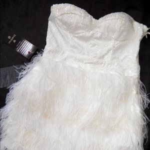 Bebe White isis feather sequin dress